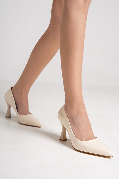 Modabuymus Kanger Beige Patent Leather Stiletto Goblet Heeled Shoes