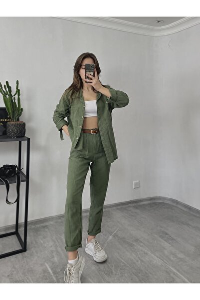 LUVESSE %100 Pamuklu Haki Alt Üst Takım