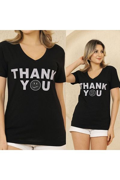 Yerli Women's Thank You Printed T-shirt New Season Stoned