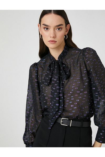 Koton Glitter Chiffon Μπλούζα Σάλι Γιακάς Μπαλόνι Μανίκια