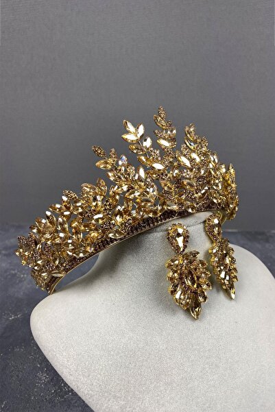 GELD Γυναικείο σετ σε χρώμα μέλι, μοντέλο Sezen, τρισδιάστατη κορώνα νύφης με...