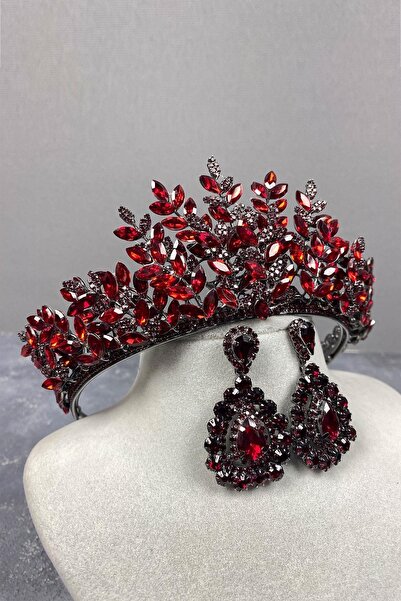 GELD Γυναικείο Σετ Σκουλαρίκια και Στέμμα Νύφης Μοντέλο Σεζέν Μπορντό με Τρισ...