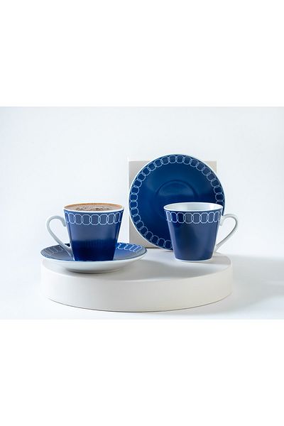 English Home Hexagon Porcelain 2-Piece Coffee Cup Set 80 Ml Dark Blue
