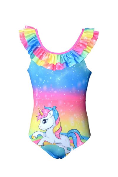 Rs Ramuni Costum de baie pentru fete Costum de baie colorat cu model unicorn imprimat digital pentru piscină