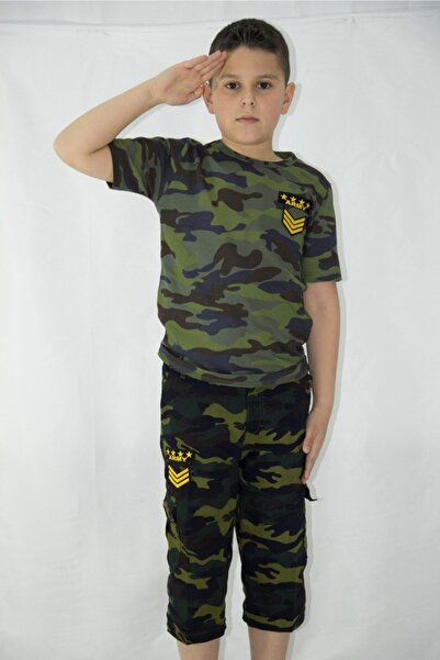 Nacar Erkek Çocuk Askeri Tshirt Şort