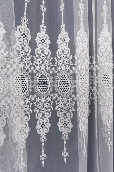 ISSA PERDE White Greek Skirt Patterned Tight Pleat Tulle Curtain 1 E 3