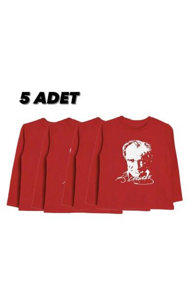 FATELLA Unisex Signed Ataturk Printed 5-Piece Long Sleeve T-shirt 23 April 29...