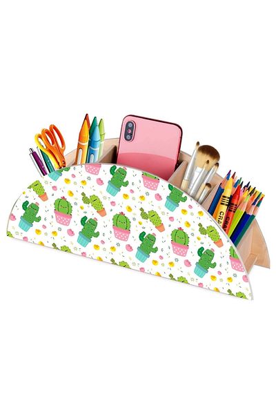 Ağaçistan Wooden Cactus Desktop Pen Holder Pen Case Organizer