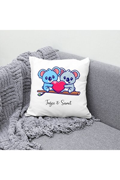 TexKid Kişiye Özel Koala Çift Kalp Temalı Yastık