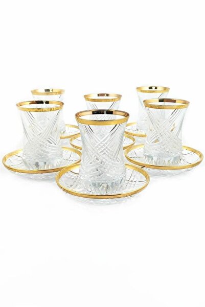 Tiesa Home 12 Parça Cam Altın Yaldızlı El Imalatı Kesme Çay Takımı Seti