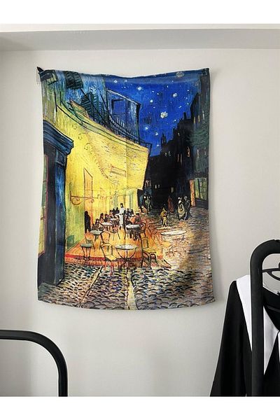 Planet Butik Cafe Terrace At Night - Vincent Van Gogh Wall Cloth - Wall Tapestry I 70 X 100 Cm