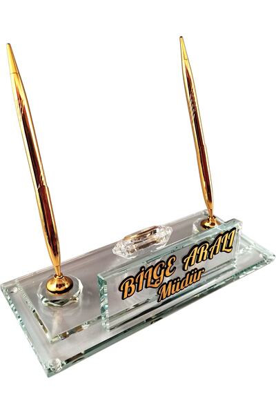 MERTKRİSTAL Kristal Masa Isimliği Kalemli Ofis Hediyesi M118gld