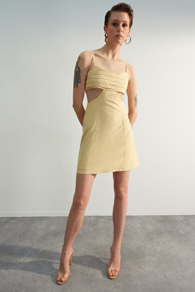 Trendyol Collection Yellow Ribbing and Window Detailed A-line/Bell Form Mini ...