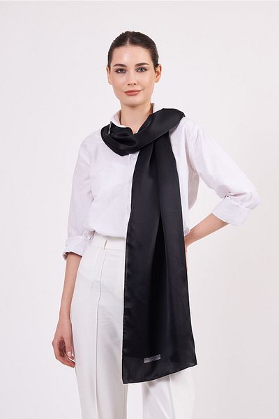 Nomads Felt Pure Silk Scarf| 70x200 cm| Black