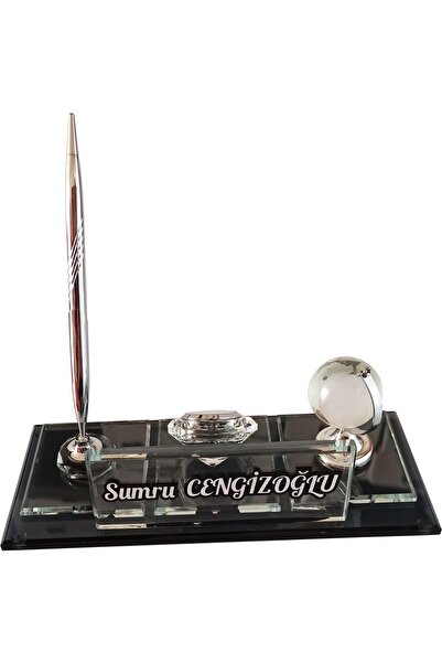 MERTKRİSTAL Kristal Masa İsimliği Kalemli