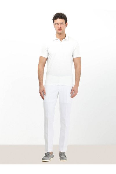 Kip Tricou alb cu gât polo jacquard 100% bumbac