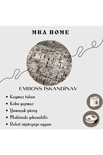 MBA Gray Round Fringed Scandinavian Pattern - Washable Non-Slip Black Base