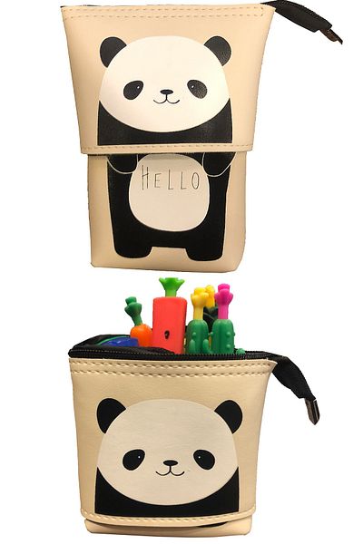 FLY COLOR Bear Patterned Adjustable Size Both Pen Holder and Pencil Case Gray
