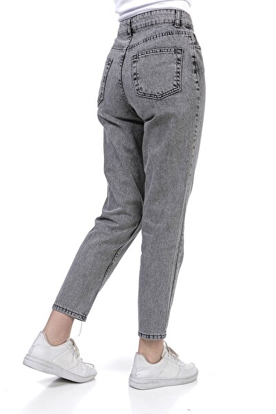 Trn JNS Medusa High Waist Gray Snow Mom Denim Pants Lycra Colorfast Gray Extra Comfortable Mom Jean