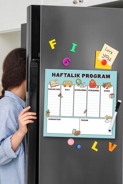 Dünya Magnet لوحة كتابة مغناطيسية أسبوعية خاصة للأطفال + 3 أقلام