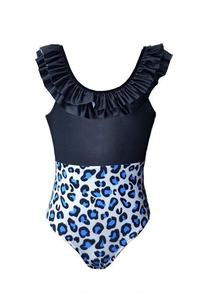 Rs Ramuni Girl's Swimsuit Blue Leopard Patterned Digital Printed Sea Pool Swimsuit