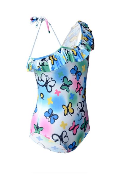 Rs Ramuni Costum de baie pentru fete, cu model de fluturi colorat, imprimat digital, costum de baie pentru piscină
