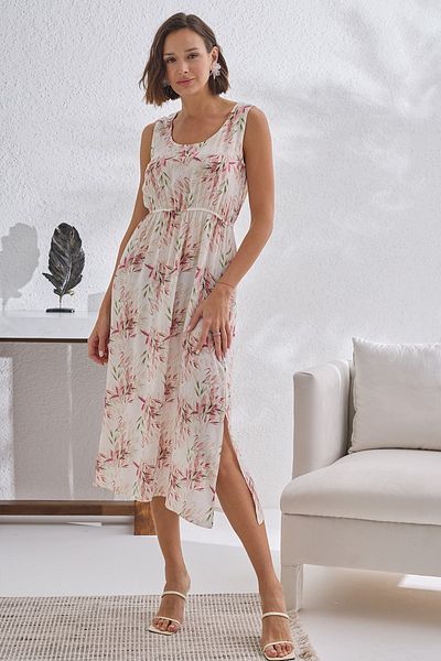 Sevim Rochie midi cu tunică lungă cu bretele groase cu imprimeu floral