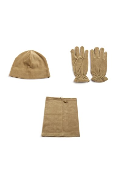 AskerVadisi Nano Color 3-Piece Fleece Beanie Neck Collar Gloves Set