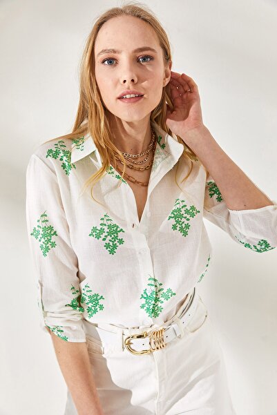 Olalook Női virágos zöld ujjú hajtogatott vászoning GML-19000825