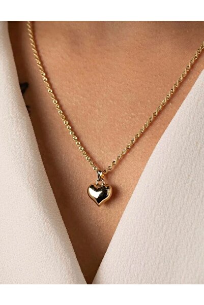 myorogold 14 Ayar Altın Halat Burgu Zincir Kalp Kolye