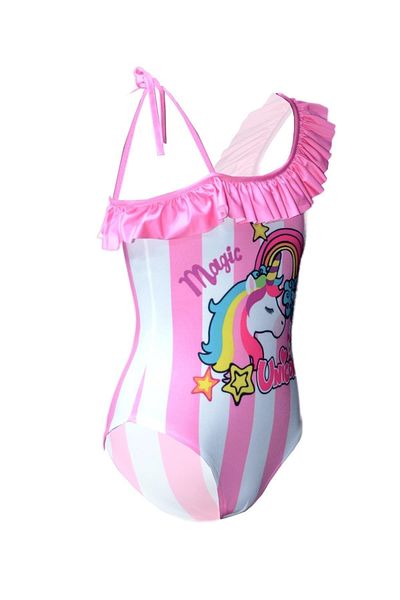 Rs Ramuni Girl's Swimsuit Rainbow Unicorn Patterned Digital Printed Sea Pool Swimsuit