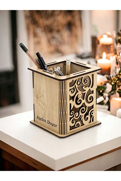 wooden gift design Kişiye Özel Ahşap Kalemlik Masa İsimliği