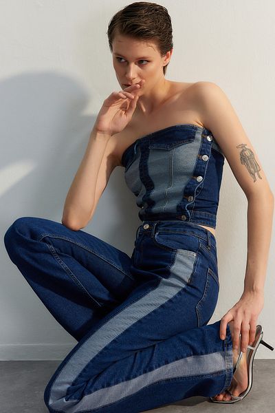 Trendyol Collection Blaues Denim-Bustier in limitierter Auflage TPRSS23BS00094