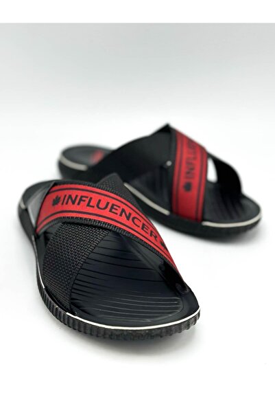 sermoda Ανδρικές παντόφλες Influencer - Cross Rope, Sport Buckle, Casual Black Red 12412