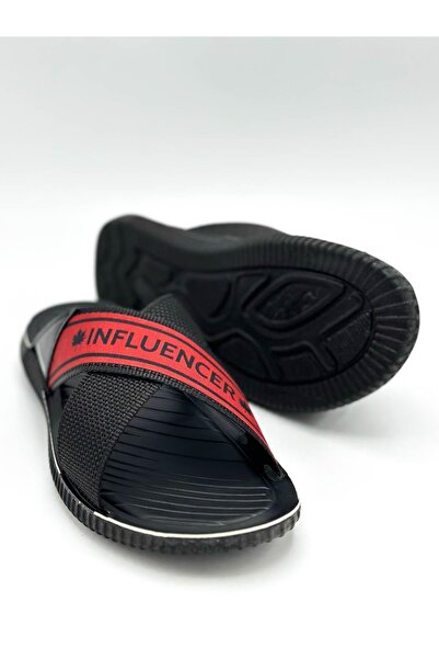 sermoda Ανδρικές παντόφλες Influencer - Cross Rope, Sport Buckle, Casual Black Red 12412