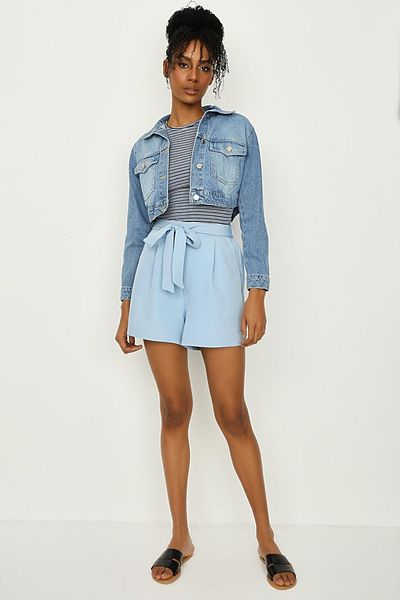 Select Moda Mini pantaloni scurți cu curea albastră pentru femei