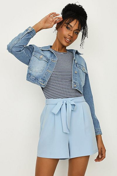 Select Moda Mini pantaloni scurți cu curea albastră pentru femei