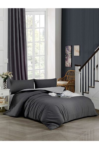 ELY PARKER Easy-Iron αναστρέψιμο παπλωματοθήκη-διπλό κρεβάτι (200x220) Ανθρακί-γκρι