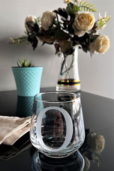 DECOSTYLE O Letter Laser Cut Non-Removable Glass Cup-Candle Holder-Pen Holder-Suitable for Use as a Mini Vase 1 Pc