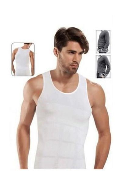 Sh Mağazacılık Premium Men's Corset Waist Chest Belly Size 2 White Tank Top