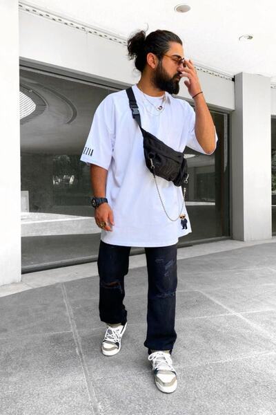 vladivosto تي شيرت مطبوع عليه دمية دب أسود وأبيض ورمادي مريح مقاس كبير مقاس ك...