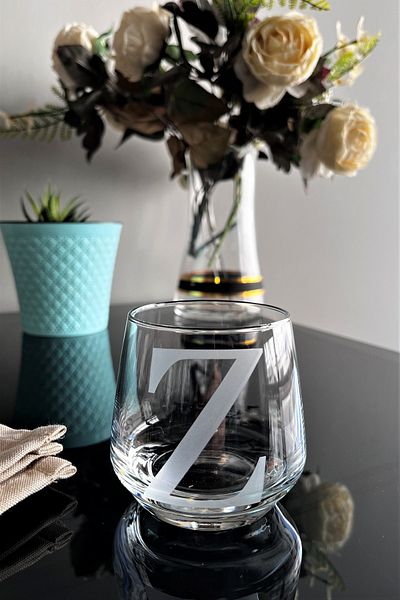 DECOSTYLE Z Letter Laser Cut Non-Removable Glass Cup-Candle Holder-Pen Holder-Suitable for Use as a Mini Vase 1 Pc