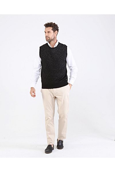Çizgi Triko Men's Crew Neck Black Knitwear Sweater Patterned Colorful Winter Steel Knit Classic Fit
