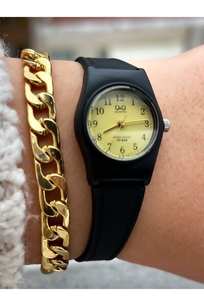 Q&Q Black Silicone Band Small Case Numeral Wristwatch + Bracelet