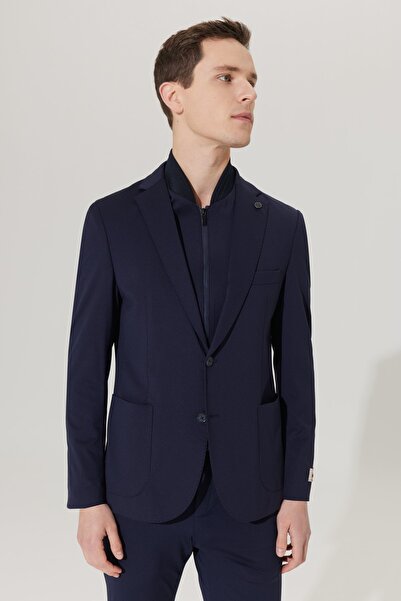 ALTINYILDIZ CLASSICS Ανδρική φόρμα με μονό γιακά σε στενό κόψιμο μπλε Navy Bl...