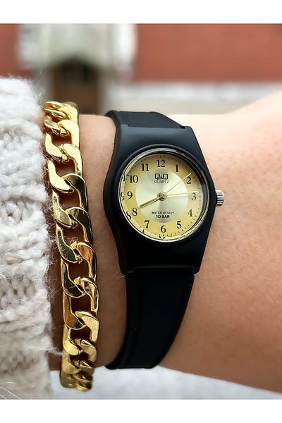 Q&Q Brand Black Silicone Band Small Case Numeral Wristwatch + Bracelet