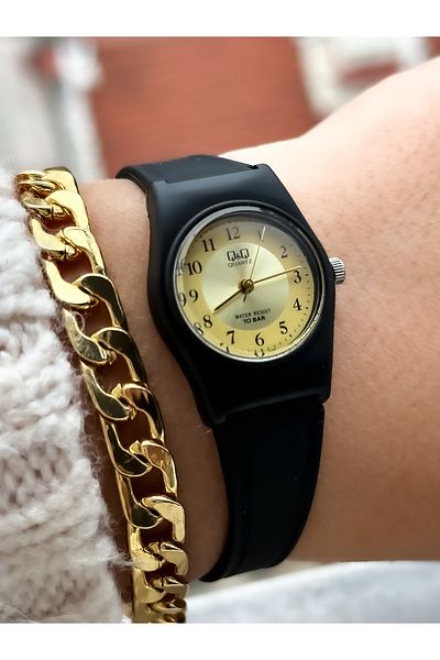 Q&Q Brand Black Silicone Band Small Case Numeral Wristwatch + Bracelet