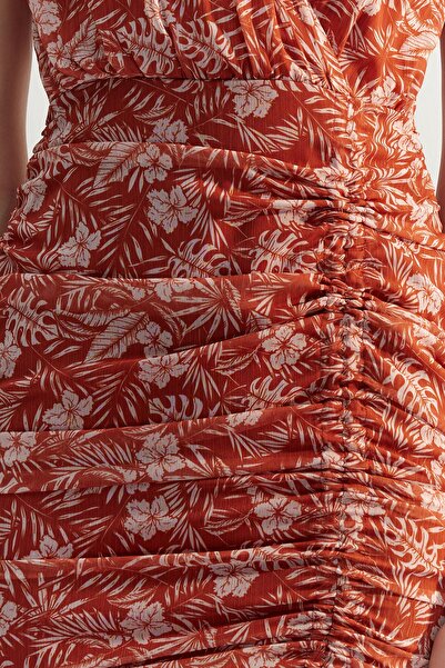 Trendyol Collection Limited Edition Tile Gathered Fitted Mini Lined Chiffon Woven Dress TWOSS23EL01729