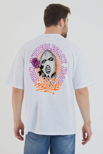 DEEPSENCE Ανδρικό Oversize Λευκό T-shirt Brooklyn Back Printed