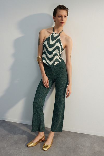 Trendyol Collection Лімітований комплект трикотажного верху і низу в клітинку "Зелений кроп" TWOSS23AU00054